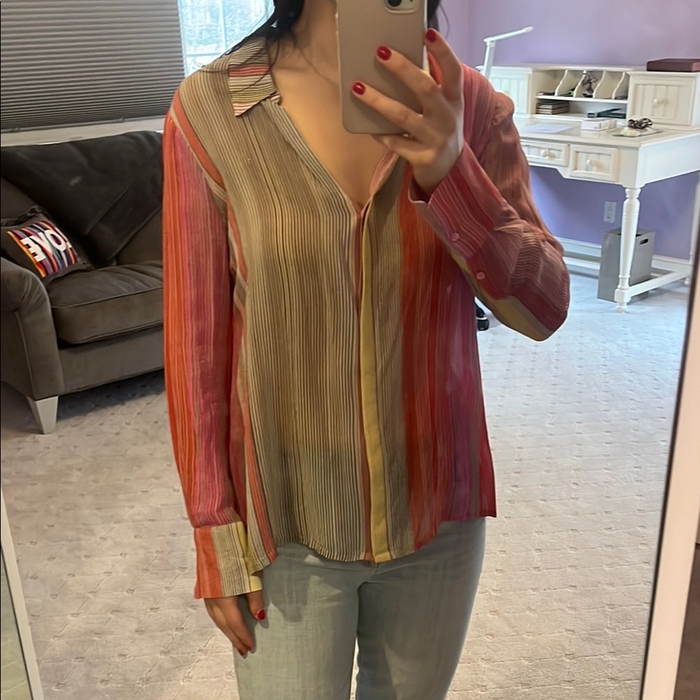 Ecru Striped Multicolor Women's button down Top